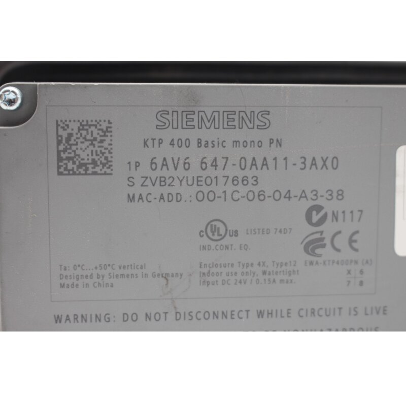 Siemens 6AV6647-0AA11-3AX0 basic mono Panel Touch KTP 400