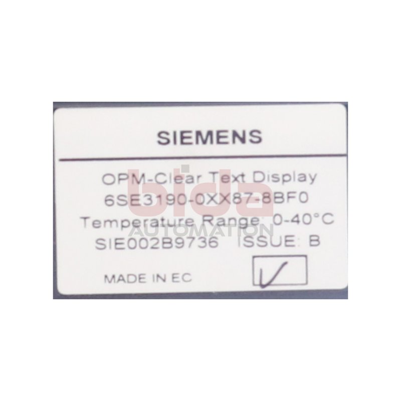 Siemens 6SE3190-0XX87-8BF0 OPM-Clear Text Display Panel