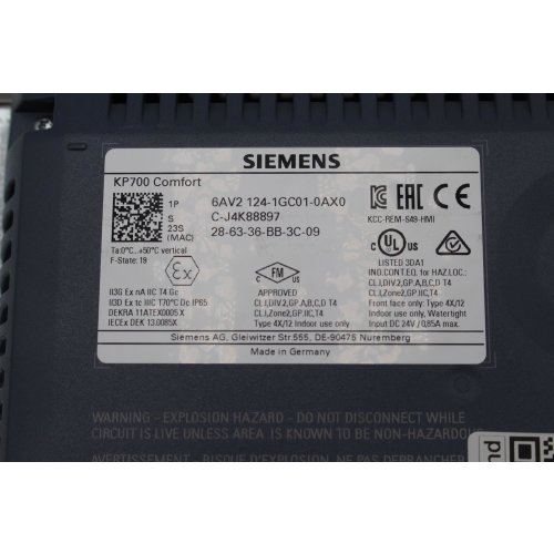 Siemens 6AV2124-1GC01-0AX0 KP700 / 6AV2 124-1GC01-0AX0 Comfort HMI Simatic