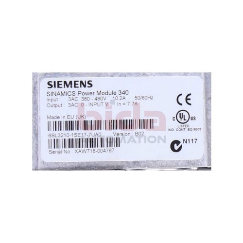 Siemens 6SL3210-1SE17-7UA0 Sinamics Power Module 340 B02 380-480V 50-60Hz