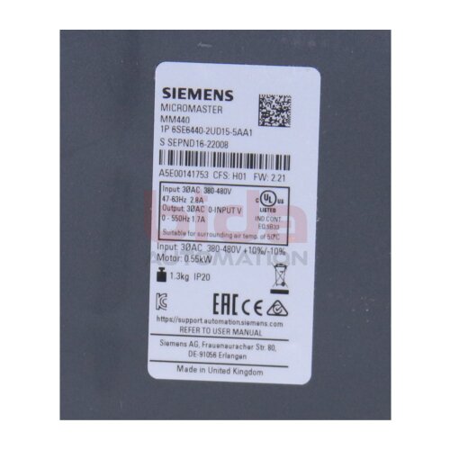 Siemens 6SE6440-2UD15-5AA1 Micromaster 440 Frequenzumrichter Frequency Converter