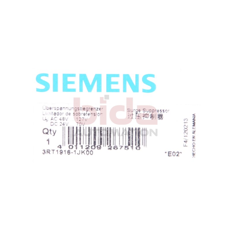 Siemens 3RT1916-1JK00 &Uuml;berspannungsbegrenzer Surge Suppressor