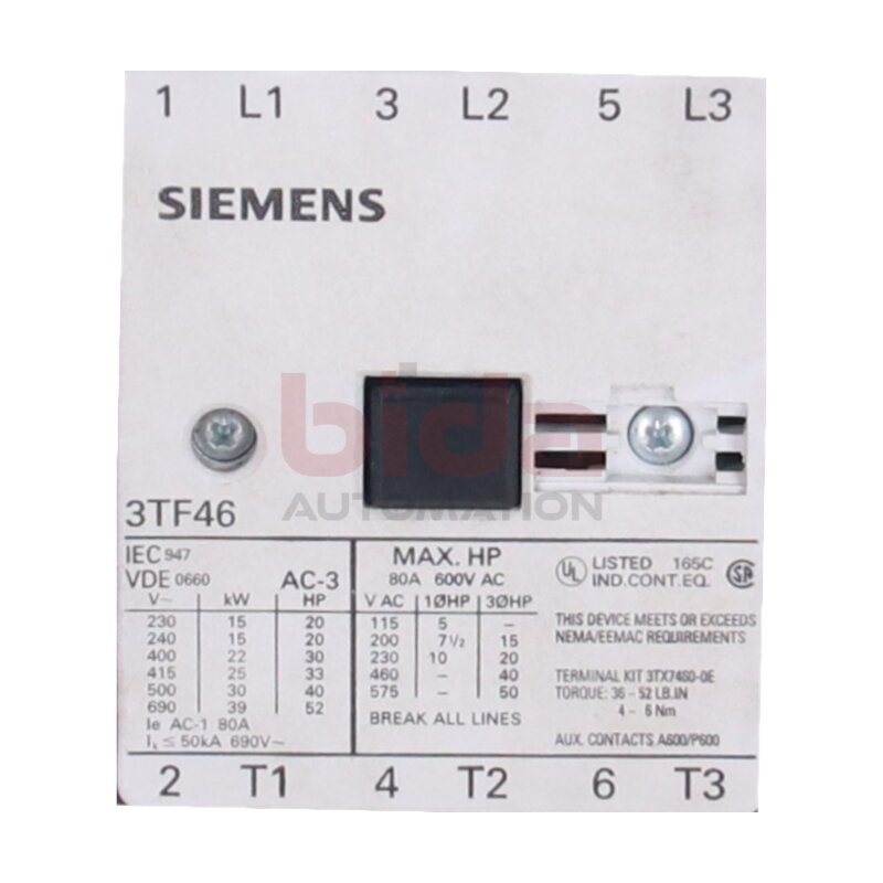 Siemens 3TF46 Leistungssch&uuml;tz / Power Contactor 600V AC