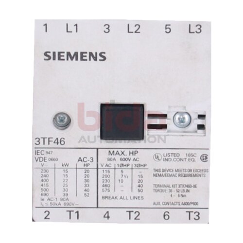 Siemens 3TF46 Leistungssch&uuml;tz / Power Contactor 600V AC