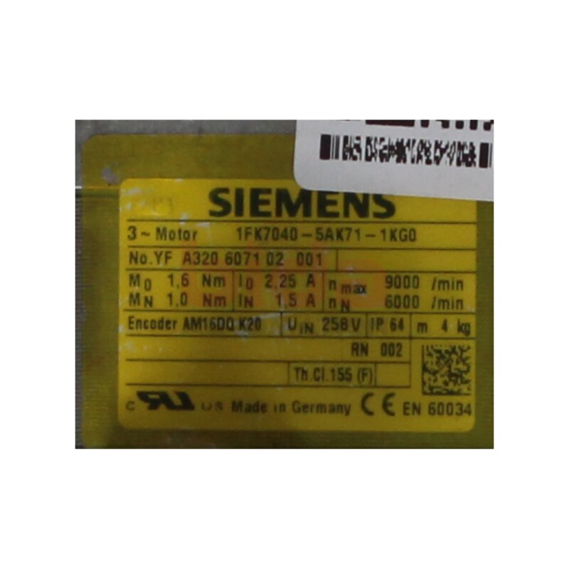 Siemens 1FK7040-5AK71-1KG0 3-Phasen-Servomotor Servo motor