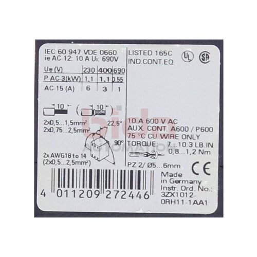 Siemens 3RH1122-1AP00 / 3RH1 122-1AP00 Leistungssch&uuml;tz Power Contactor