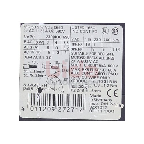 Siemens Sirius 3RT1016-1BB42 / 3RT1 016-1BB42 Leistungssch&uuml;tz Power Contactor