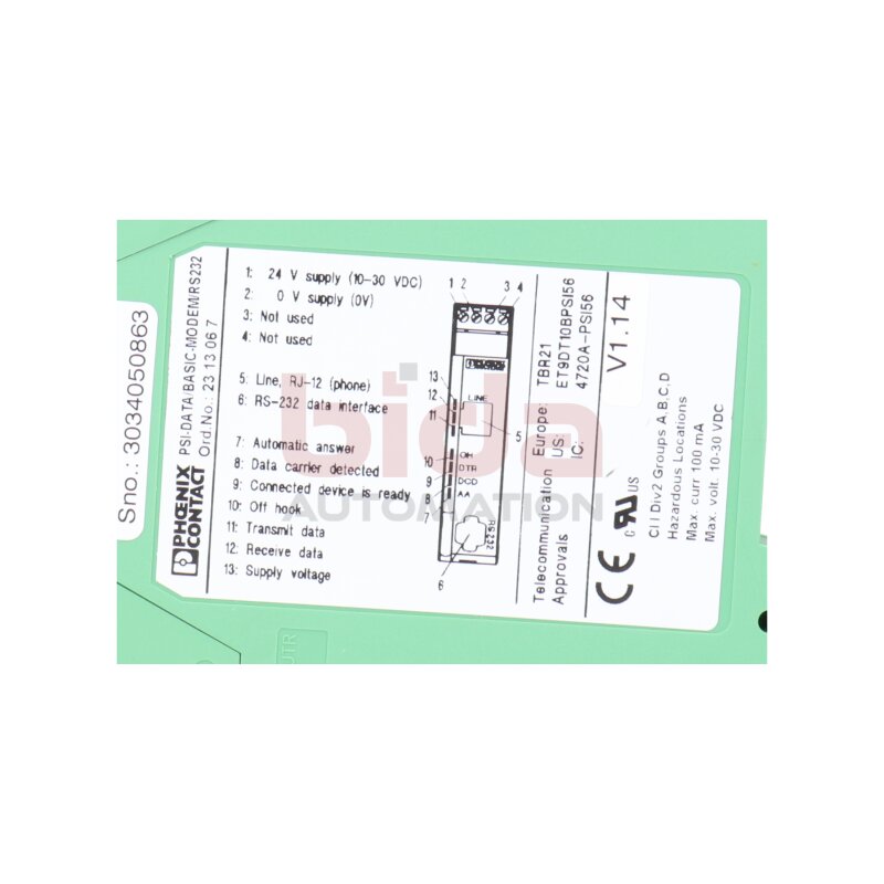 Phoenix Contact PSI-DATA/BASIC-MODEM/RS232   2313067 Industrielles Analog Modem Indusrial Analog Modem