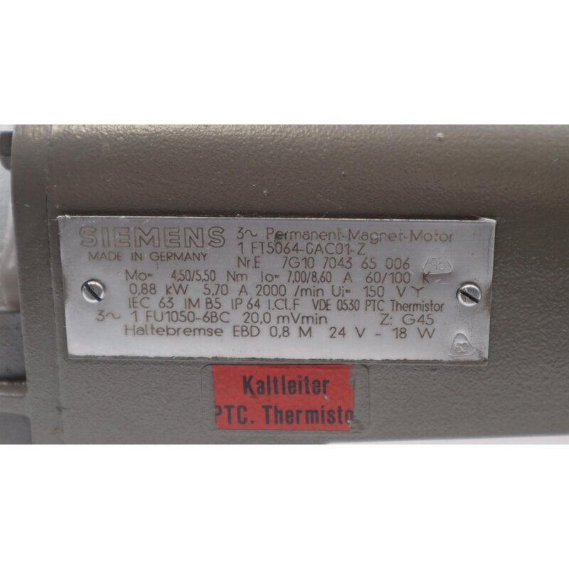 Siemens 1FT5064-0AC01-Z / 1FT5 064-0AC01-Z 3~Permanent-Magnet-Motor Servomotor Motor