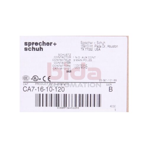 Sprecher+Schuh CA7-16-10-120 Sch&uuml;tz Contactor Kontaktor