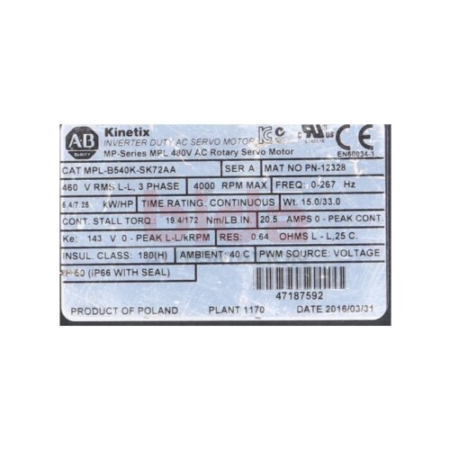 Allen Bradley MPL-540K-SK72AA Servomotor Servo Motor
