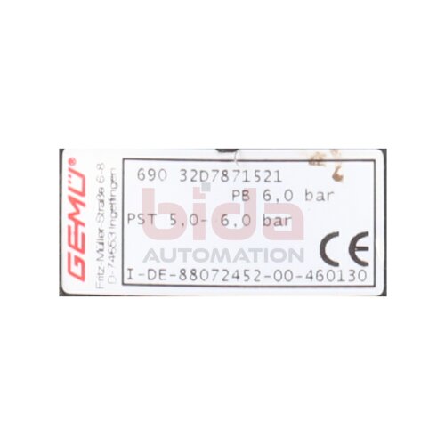 Gem&uuml; 690 32D7871521 Membranventil Diaphragm Valve