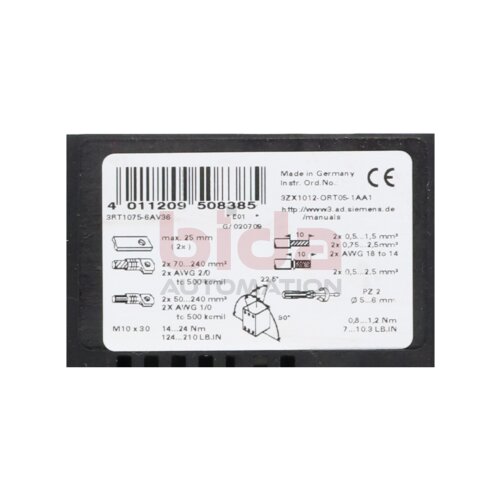 Siemens 3RT1075-6AV36 Sirus Motoschutzschalter Motor Protection Switch