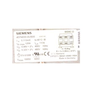 Siemens 4EP4000-6US00 / 4EP4 000-6US00 Netzdrossel Mains...