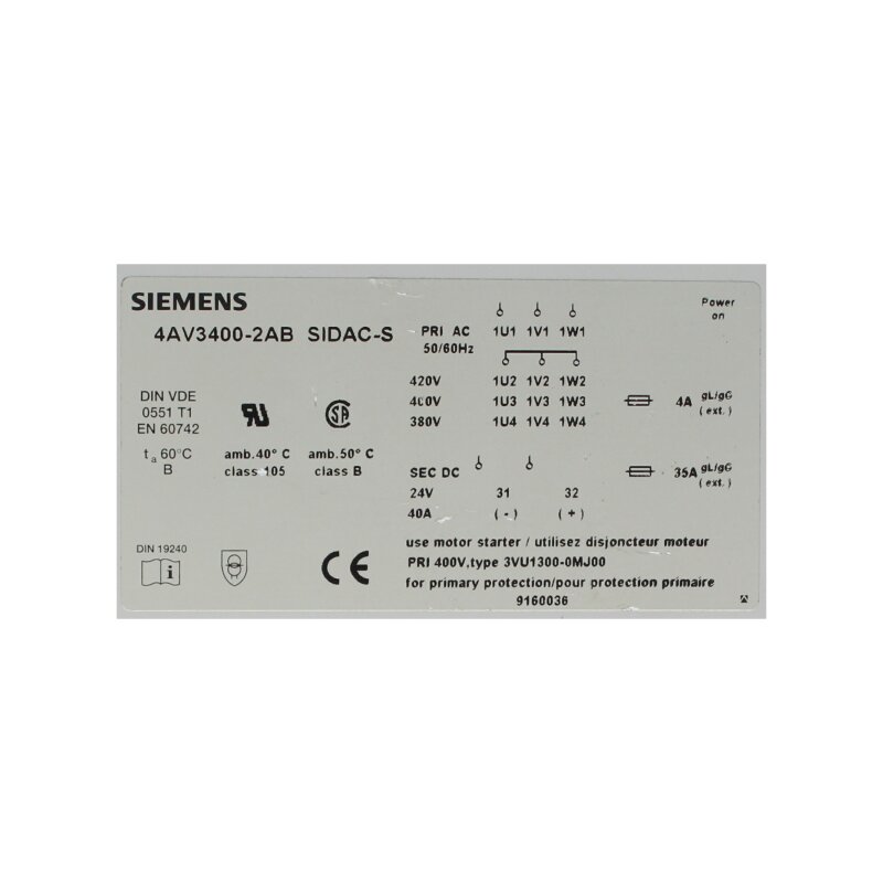 Siemens 4AV3400-2AB / 4AV3 400-2AB Trafo Transformator Transformer