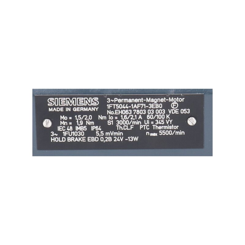 Siemens 1FT5044-1AF71-3EB0 / 1FT 5 044-1AF71-3EB0  3~Permanent-Magnet-Motor Servomotor