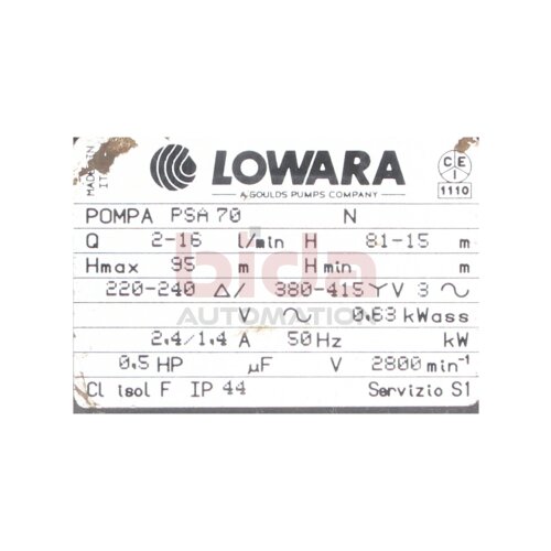 Lowara POMPA PSA 70 IP44 Peripheralrad Pumpen Peripheral Impeller Pumps