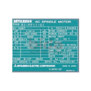 Mitsubishi SJ-PF11-01 Spindelmotor Spindle Engine 200-230V