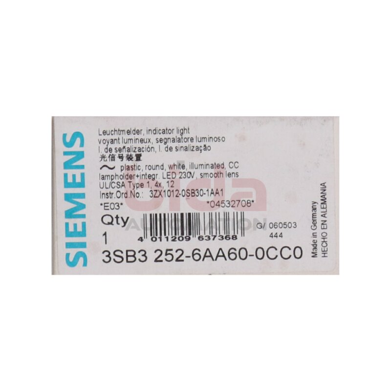 Siemens 3SB3 244-6AA60-0CC0 Leuchtmelder Indicator Lights