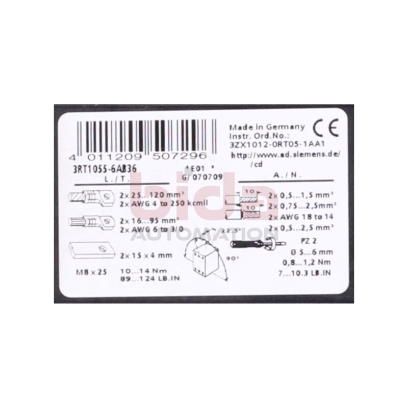 Siemens Sirius 3RT1055-6AB36 Leistungssch&uuml;tz Power Contactor