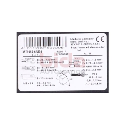 Siemens Sirius 3RT1055-6AB36 Leistungssch&uuml;tz Power Contactor