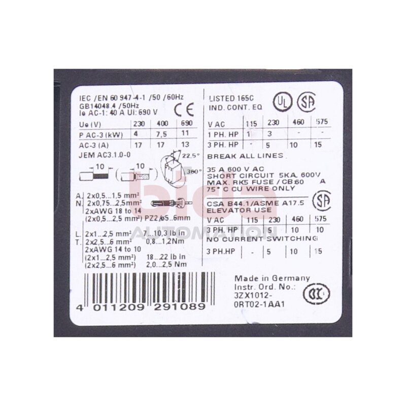 Siemens Sirus  3RT1025-1B..0 Hilfssch&uuml;tz Auxiliary Contactor