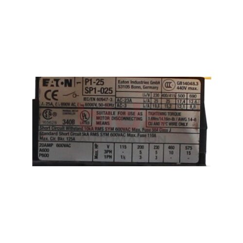 Eaton P1-25 SP1-025 Hauptschalter Not aus Schalter