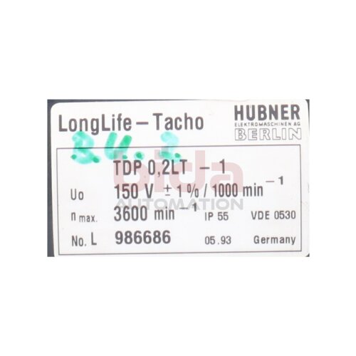 H&uuml;bner TDP 0,2LT-1 Tachogenerator Tachometer Generator