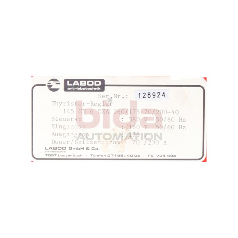 Labod 145 GN 6DZA 160/175-70/200-4Q Thyristor Regler Thyristor Regulator