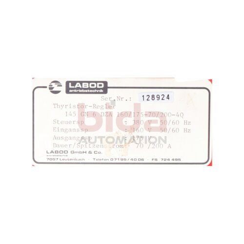 Labod 145 GN 6DZA 160/175-70/200-4Q Thyristor Regler Thyristor Regulator