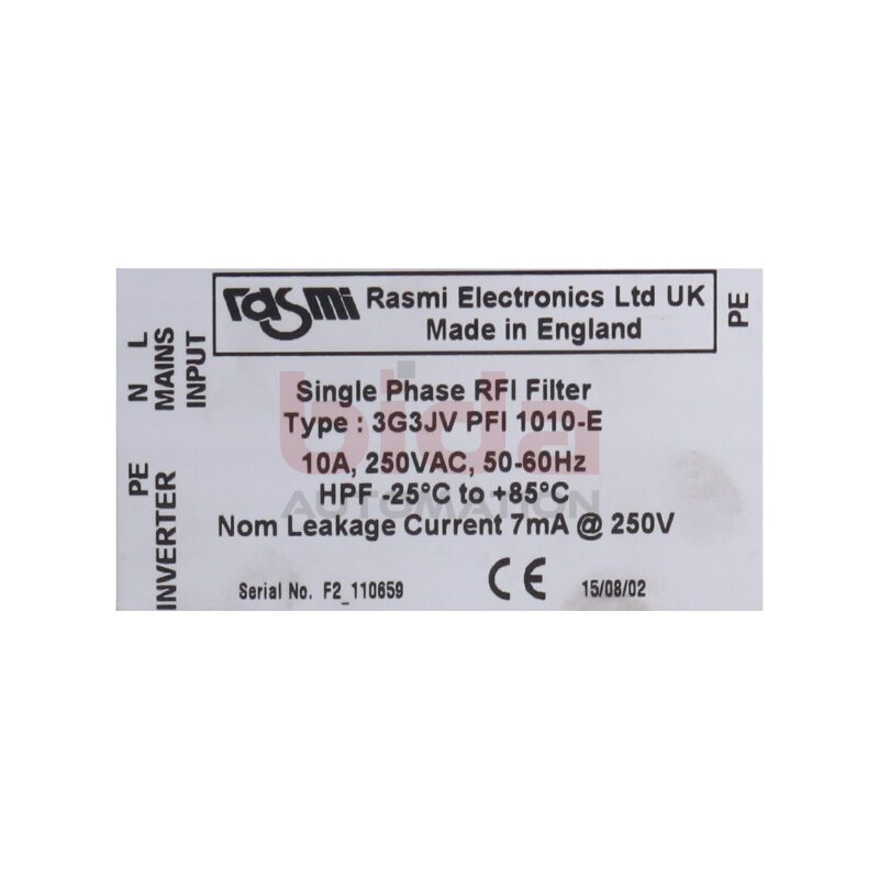Rasmi Electronics 3G3JV PFI 1010-E Einphasenfilter Single Phase RFI Filter