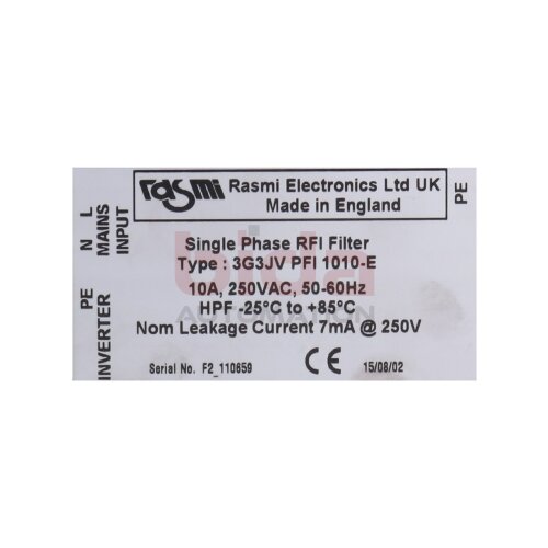 Rasmi Electronics 3G3JV PFI 1010-E Einphasenfilter Single Phase RFI Filter