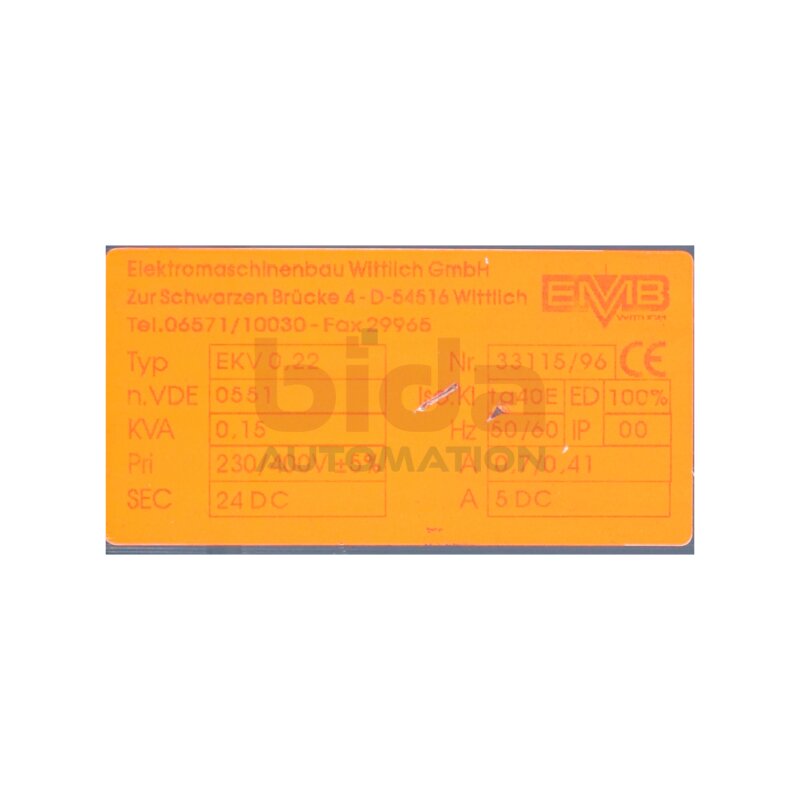 EMB EKV 0,22 Transformator Transformer