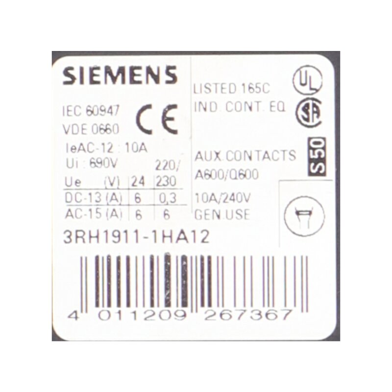 Siemens 3RH1911-1HA12 / 3RH1 911-1HA12 Hilfsschalterblock Auxiliary Switch Block