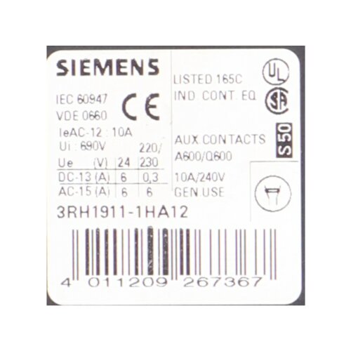 Siemens 3RH1911-1HA12 / 3RH1 911-1HA12 Hilfsschalterblock Auxiliary Switch Block