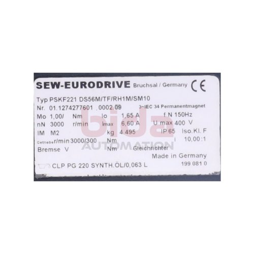 SEW SEW Eurodrive PSKF221 DS56M/TF/RH1M/SM10 Servomotor Motor 3000r/min