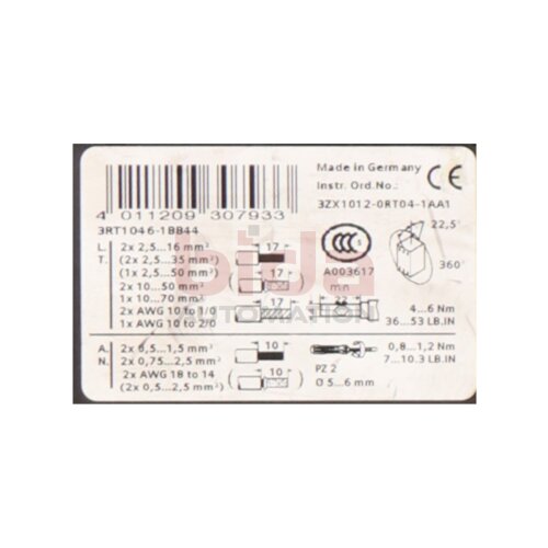 Siemens 3RT1046-1BB44 Leistungssch&uuml;tz Power Contactor