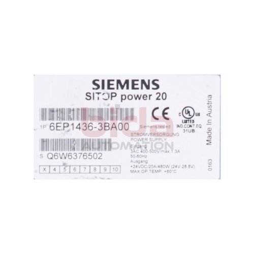 Siemens 6EP1436-3BA00 SITOP Modular 20 A Stromversorgung  Power Supply