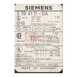 Siemens 3TB4111-0A  / 3TB4 111-0A Schütz Contactor