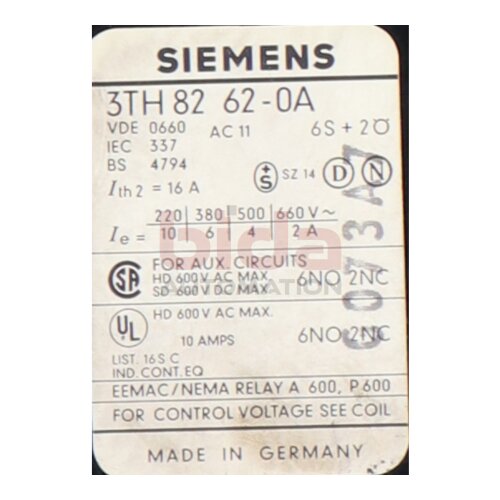 Siemens 3TH82 62-0A Hilfssch&uuml;tz Auxiliary Contactor