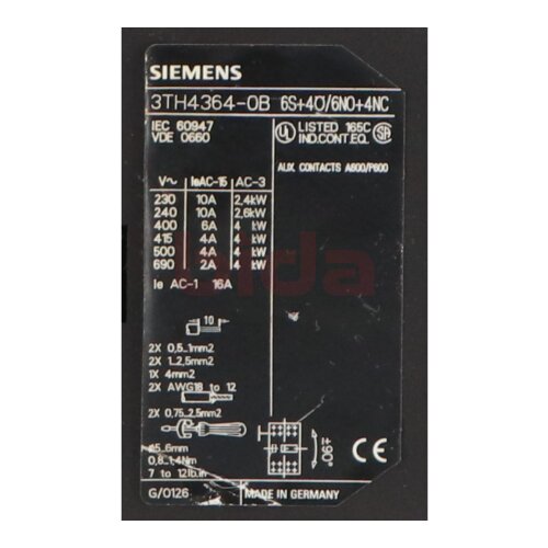 Siemens 3TH4364-0B / 3TH4 364-0B Hilfssch&uuml;tz Auxiliary Contactor