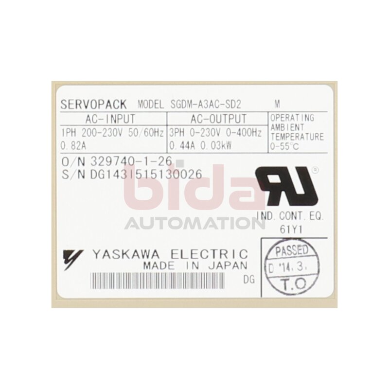 Yaskava SGDM-A3AC-SD2 Servoverst&auml;rker Servo Pack Amplifier