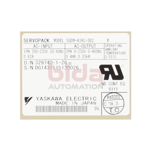 Yaskava SGDM-A3AC-SD2 Servoverst&auml;rker Servo Pack Amplifier