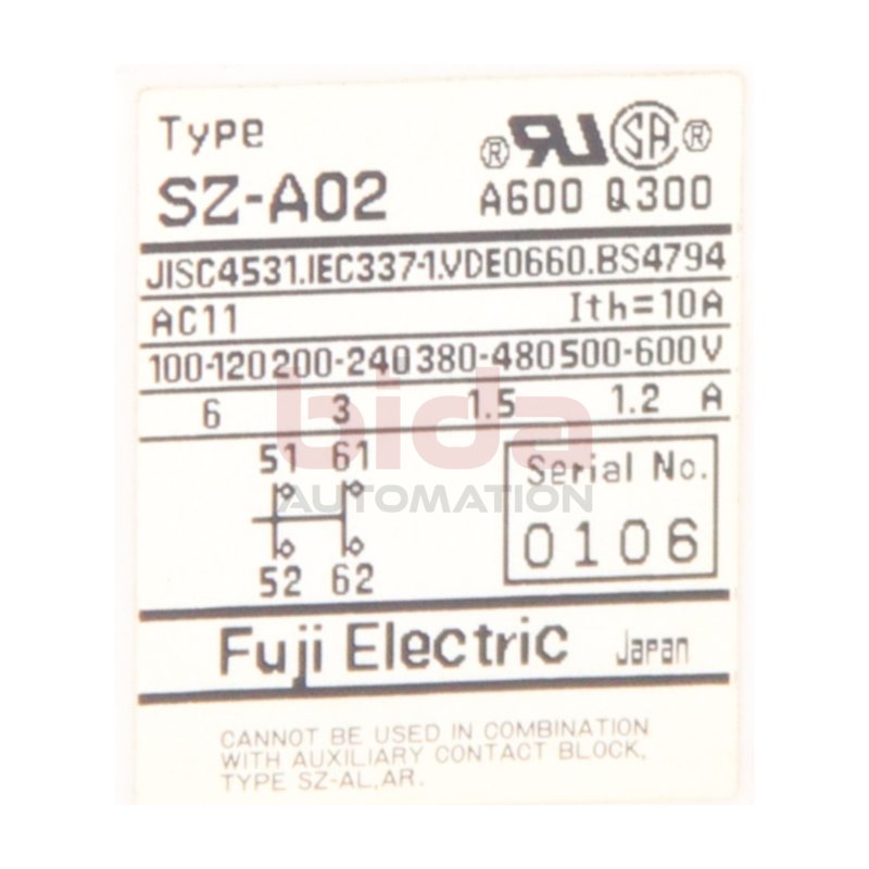 Fuji Electric SZ-A02 Hilfskontaktblock Auyiliary Contact Block