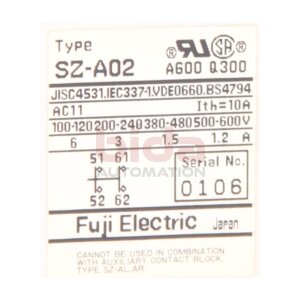 Fuji Electric SZ-A02 Hilfskontaktblock Auyiliary Contact...