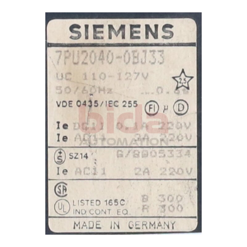Siemens 7PU2040-0BJ33 / 7PU2 040-0BJ33 Zeitrelais Time Relay