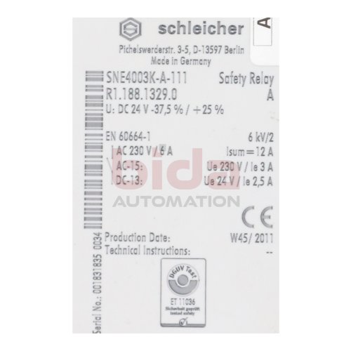 Schleicher SNE4003K-A-111 R1.188.1329.0 Sicherheitsrelais Saftey Relay