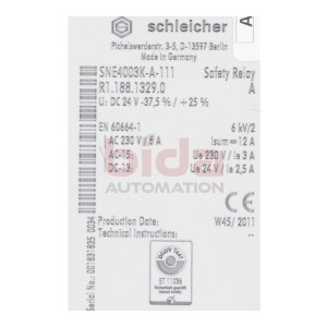 Schleicher SNE4003K-A-111 R1.188.1329.0 Sicherheitsrelais...