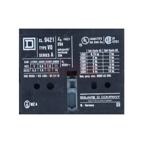 Square D CLASS 9421 TYPE VC0 Nothauptschalter Emergency Main Switch