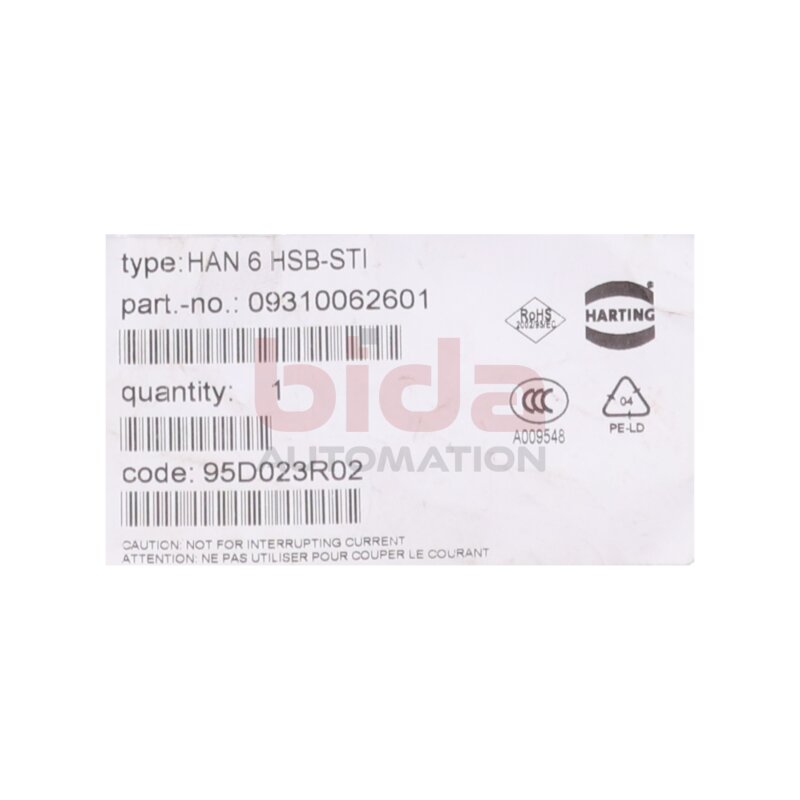 Harting HAN 6 HSB-STI Stifteinsatz Buchseneinsatz Pin Insert Socket Insert